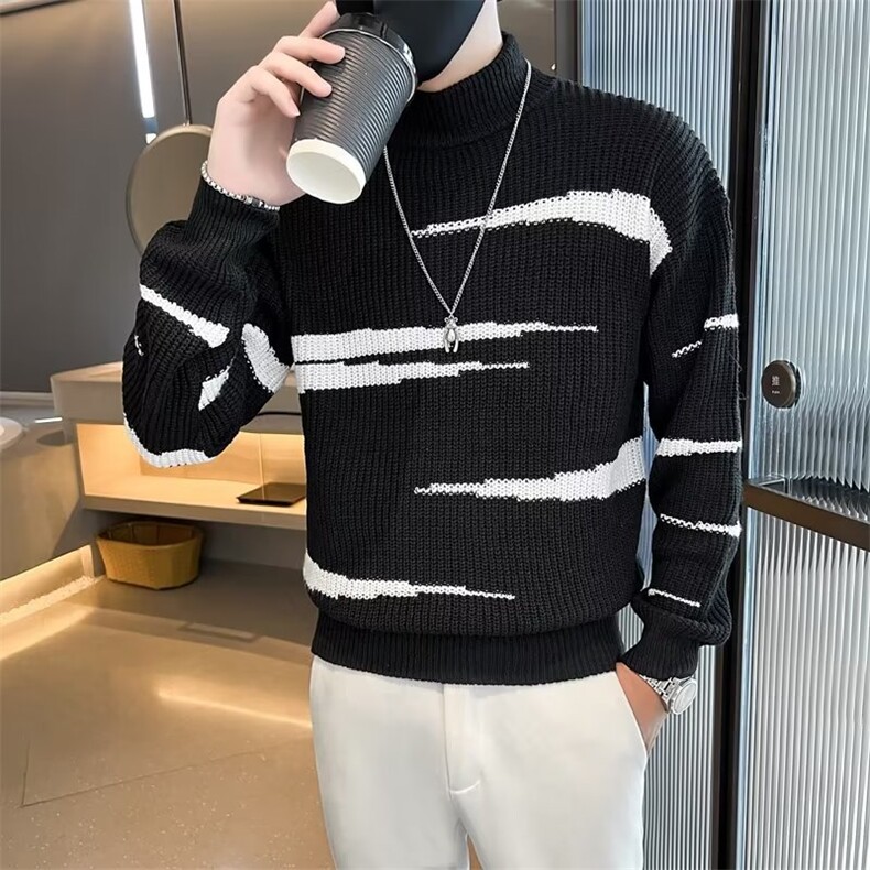 秋冬网红长袖圆领毛衣男韩版宽松套头针织衫高级感线衣 S535图片