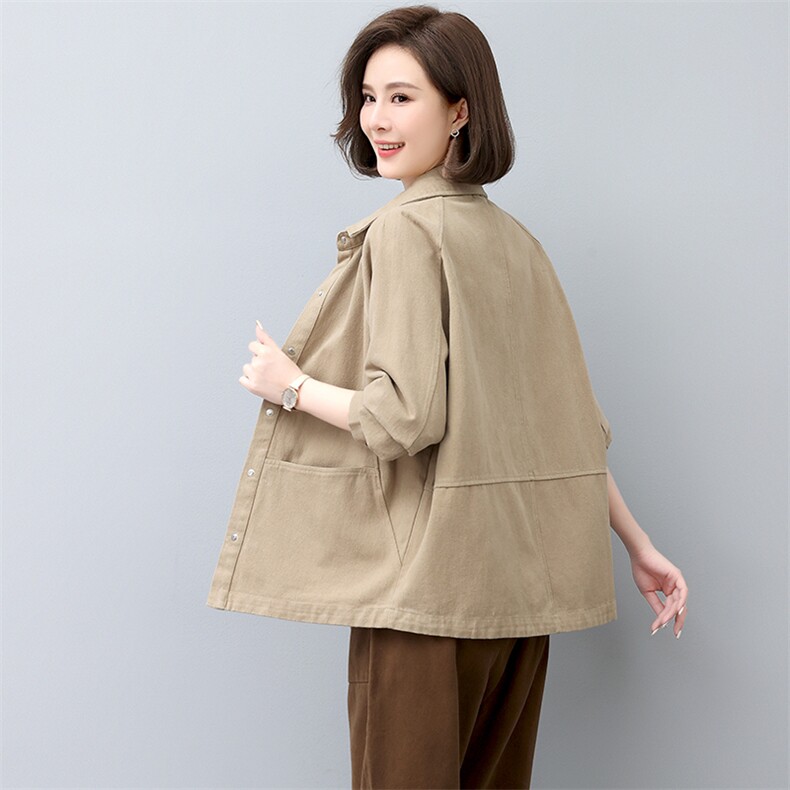 春季短外套女2026年新款韩版宽松纯色休闲长袖春秋棉质妈妈服薄款,女装短外套,悦见她