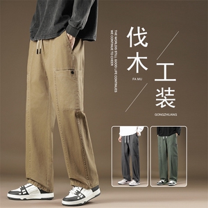 秋冬款男休闲工装裤大口袋纯棉直筒宽松长裤加大码M-5XL H650 P40图片