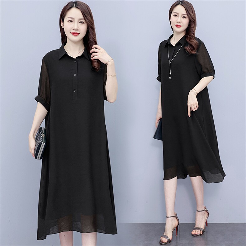 200斤胖妈妈夏装新款雪纺连衣裙女中老年气质宽松显瘦遮肚子裙子，女装大码女装，深妍伊美