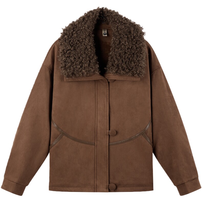 现货25冬新款麂皮绒加厚毛毛外套衣珂纱朗2D044-811-P175-K265,女装派克服,衣珂纱朗