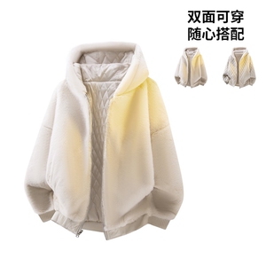 MY5095/P110双面穿座山雕男女加厚保暖毛绒棉衣连帽大码外套棉服图片