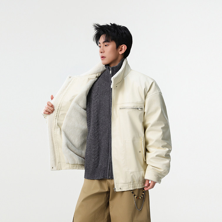 现货-加厚pu皮毛领工装棉服美式复古冬棉衣218-7-M132-P135-控178,男装皮衣,星座218-7