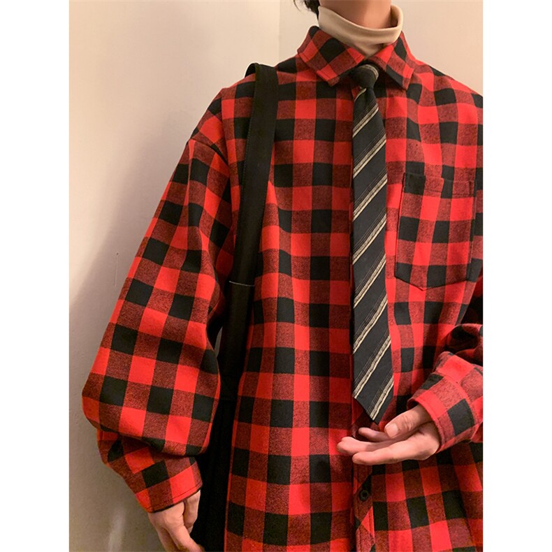 慵懒风潮流休闲宽松百搭情侣格子衬衫C2162-P32【特价】,男装衬衫,电商A007
