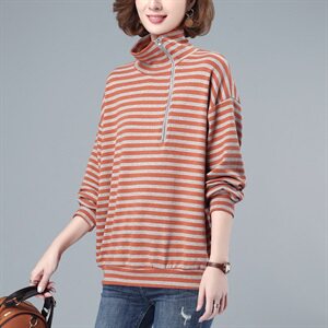 2021秋冬新款时尚条纹宽松卫衣 舒适百搭显瘦上衣，女装卫衣/绒衫，莜菲儿