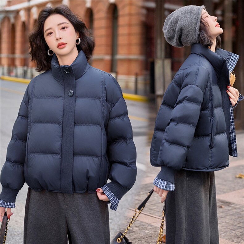 2025年冬季新款时尚格纹拼接立领羽绒服女,女装羽绒服,沁沁公主