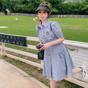 超好看ifashion韩系蓝色衬衫连衣裙女夏2025年新款高级感气质中裙图片