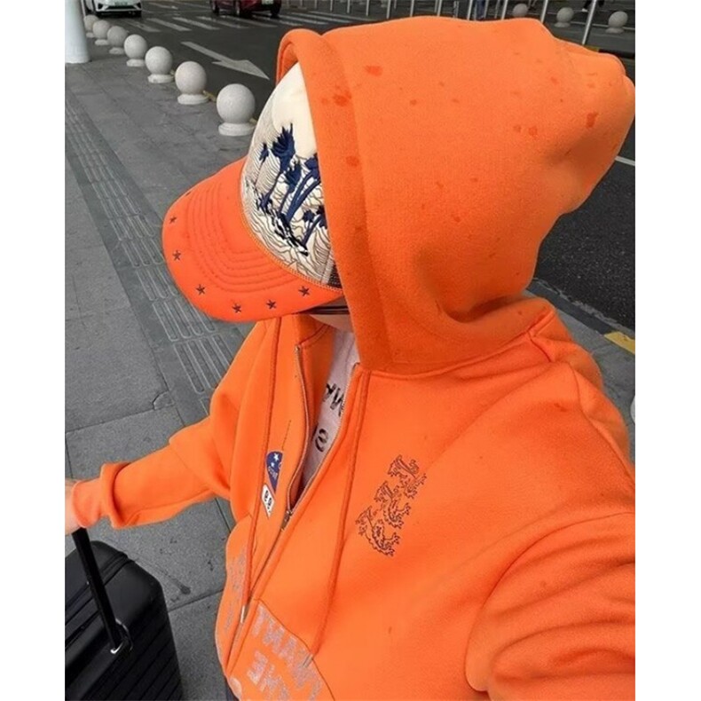 秋冬独特别致橙色连帽卫衣男高级银狐绒小众百搭长袖上衣WT609,男装卫衣,星座1116A（原606A-3）