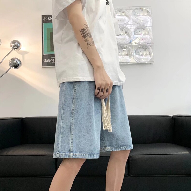 潮牌复古做旧水洗牛仔短裤男嘻哈街头宽松松紧腰百搭中裤D628-P36,男装牛仔裤,星座1008-1