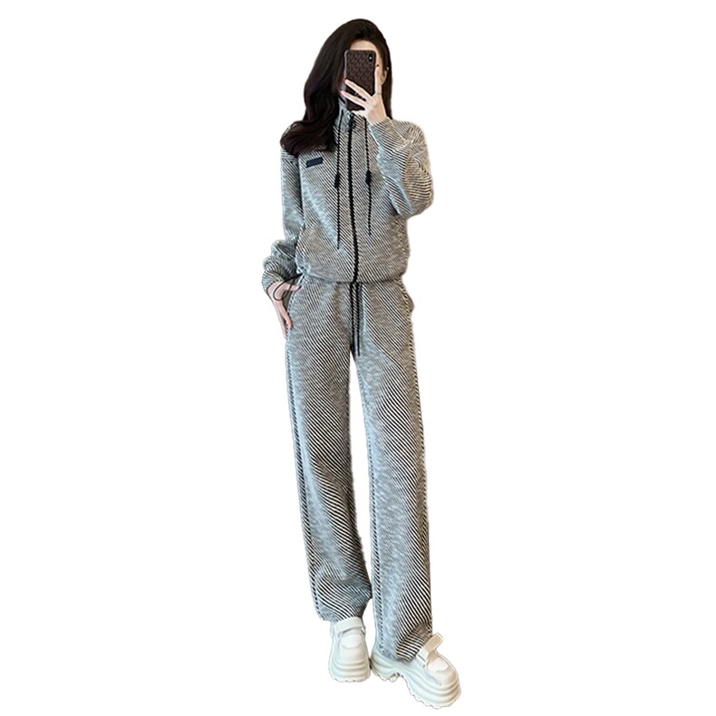 女春季新款立领开衫卫衣阔腿裤休闲两件套,女装套装/套裙,江南