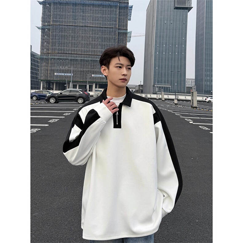 25年POLO衫T恤港风菠萝格上衣春秋季拼接休闲卫衣外套YY6887-P48,男装卫衣,电商C216