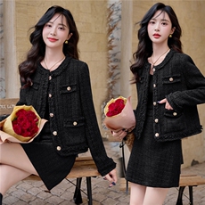 【小香bao款现货】2025秋冬新款法式粗花呢流苏两件套含35%羊毛，女装套装/套裙，雅静靓衣