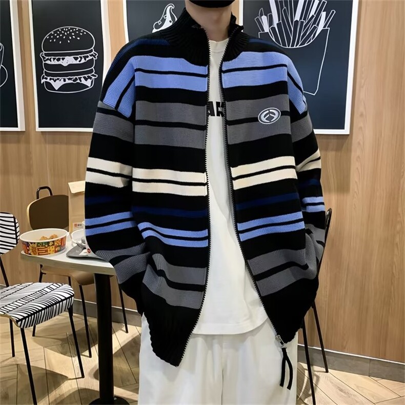 潮牌街头撞色慵懒风针织衫男美式高街撞色加厚套头毛衣线衣，男装针织衫/毛衣，星座716-4