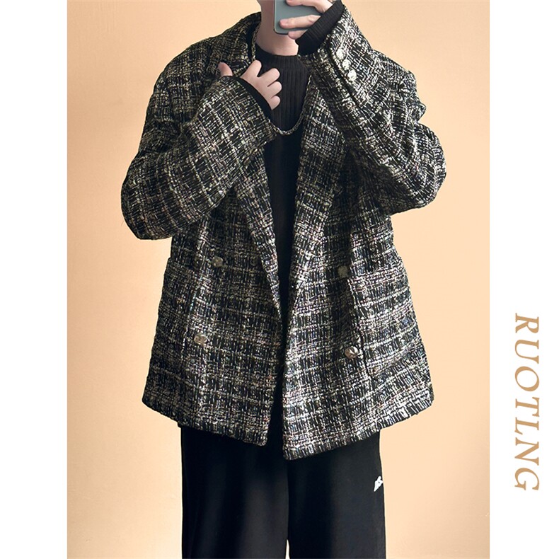 秋冬小香风西装外套男潮格纹呢子西服A351-AX2506-P125,男装西服套装,电商A351