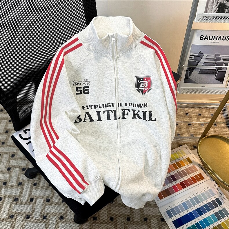 拉链条纹开衫外套男女款秋季情侣卫衣Y7055P48，女装短外套，星座1116-2