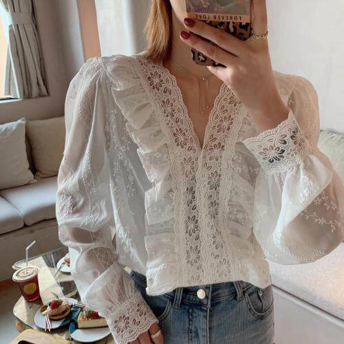 刺绣冰雪丝拼花边上衣，其它，新袖