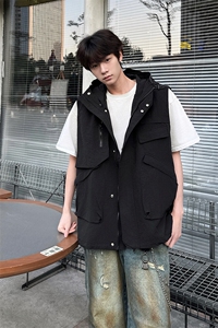 8XL-M 四季工装外套街头机能口袋连帽防水无袖马甲坎肩JK1316P78图片