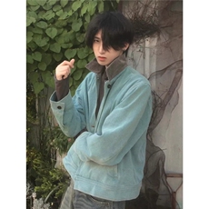 秋季美式潮牌绿松石纽扣立领夹克外套情侣同款休闲百搭纯色棒球服，男装夹克，星座1210-1