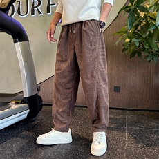 男士条纹休闲裤垂感宽松小直筒简约百搭痞帅哈伦裤子男潮Y210-P68，男装休闲裤，电商A368