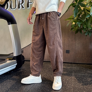 男士条纹休闲裤垂感宽松小直筒简约百搭痞帅哈伦裤子男潮Y210-P68图片