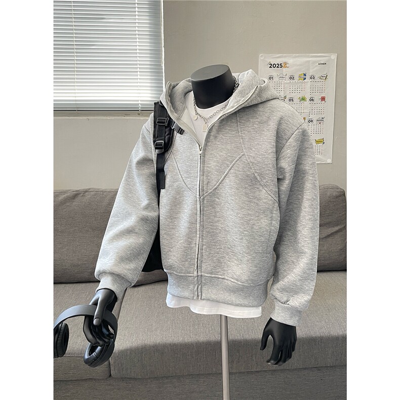 25假模春秋新款硬挺连帽接拼宽复古潮开衫卫衣外套WT15-P68,男装卫衣,电商C310