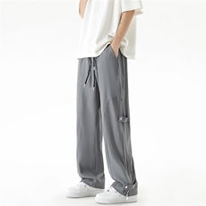 高街冰丝拉链工装裤男抽绳潮流裤男拖地直筒长裤SK77042P55控79，男装工装外套，星座227-7