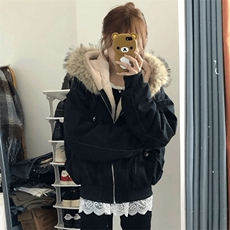 现货重磅boxy短款棉衣座山雕大毛毛领男女棉服水洗工装厚外套，男装棉衣，电商A486-1