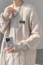 8XL-M圆领毛衣男秋冬慵懒风宽松情侣装麻花针织羊毛衫MY19004P68，男装针织衫/毛衣，电商B312