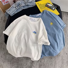 高转化夏季宽松中性刺绣短袖T恤女416B-1-DT86-P25限39，女装T恤，星座416B-1