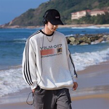 港风圆领字母印花图案设计袖子三杠织带潮流卫衣男WY77762P48控68，男装卫衣，星座227-7