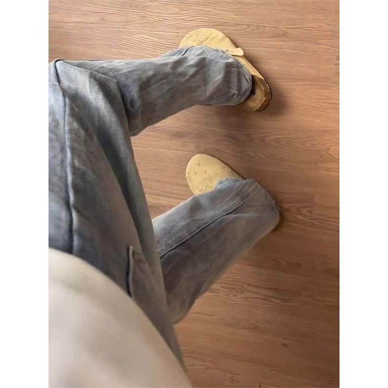 美式复古微喇牛仔裤男款夏季浅蓝色水洗裤子cleanfit高级感直筒裤,男装牛仔裤,星座601-1