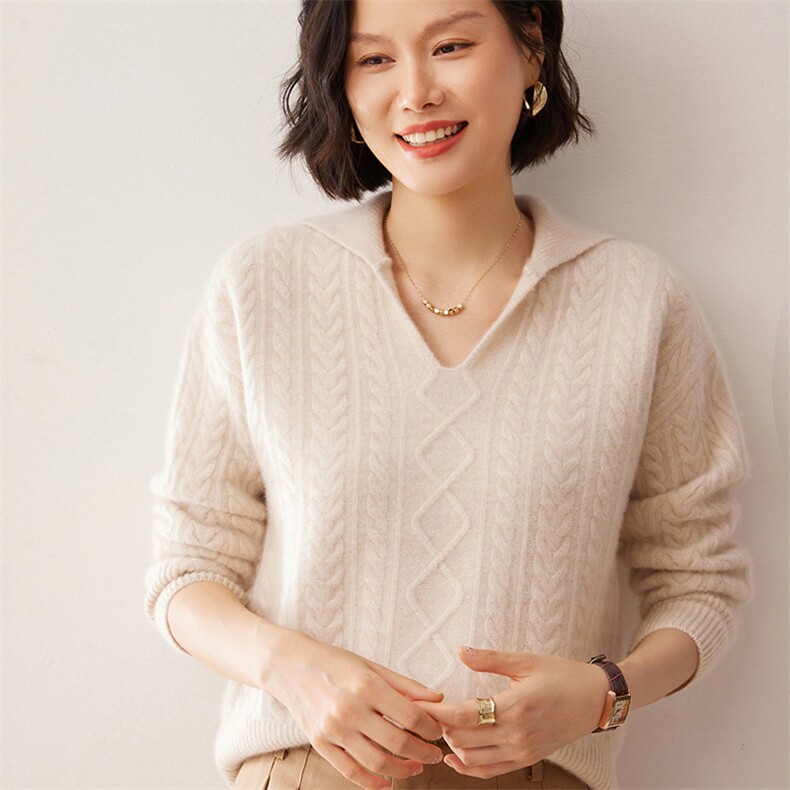 2025秋冬新款35%山羊绒女士5针三股半开领羊绒衫,女装羊绒衫,拓驰羊绒