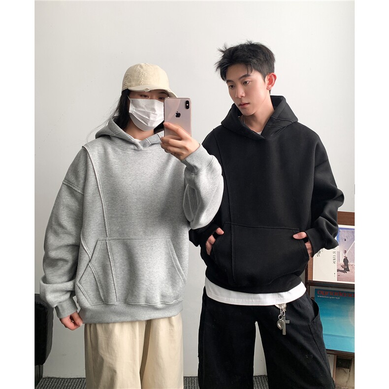 重磅全棉无帽绳380克拼接连帽卫衣boxy短宽套头外套男AH913-特P40,女装短外套,星座610B-1