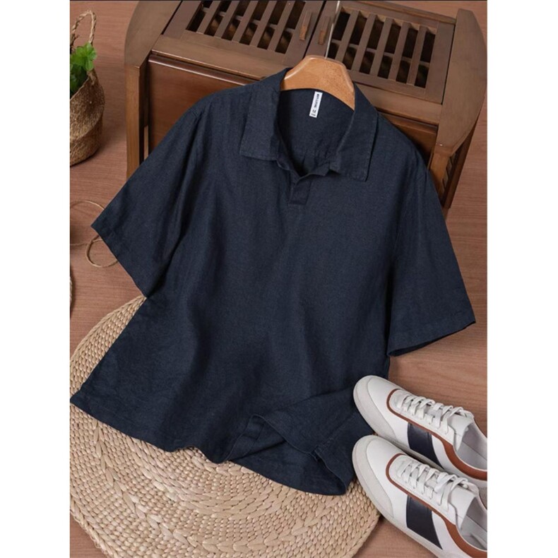 网图！新款老钱风亚麻衬衫短袖简约风百搭短袖-LK80099-特批50，男装衬衫，电商A061