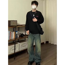 潮流美式幻影印花长t男春秋潮牌上衣服重磅长袖打底ins新款简约，男装T恤，星座506A