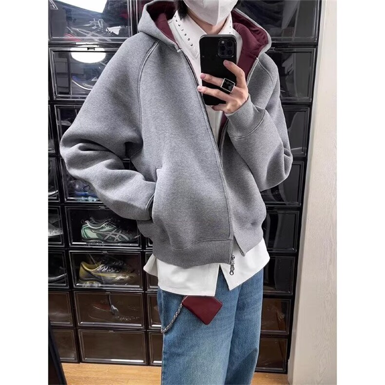 重磅双拉链卫衣男女宽松连帽开衫美式休闲运动外套情侣百搭春秋季，女装短外套，星座601-1