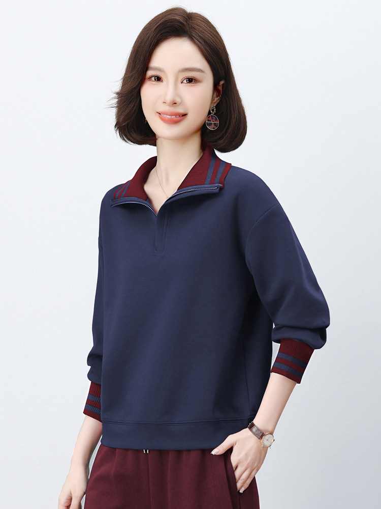长期有货立领卫衣女2026年春秋新款洋气小个子半拉链条纹休闲上衣,女装卫衣/绒衫,璐依舞