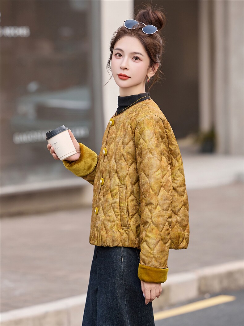 现货新中式棉服夹棉外套女2025新款冬季洋气棉袄年轻款短款棉衣,女装棉衣/棉服,仟媚宠