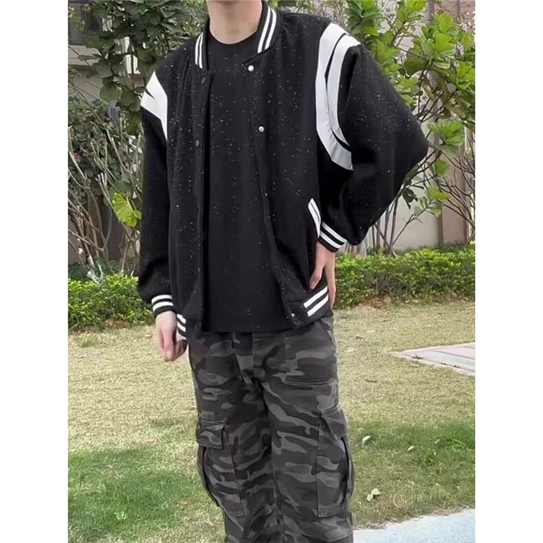 情侣款棒球服春季美式复古黑白拼接夹克外套男宽松潮流百搭飞行服,男装夹克,星座1210-1