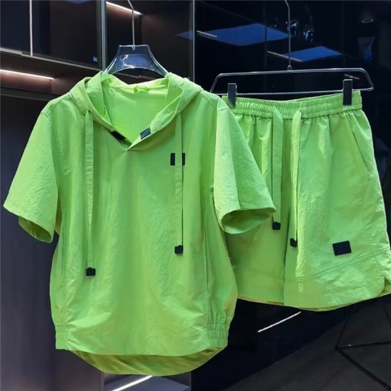 夏季纯色户外休闲运动套装速干连帽情侣宽松百搭-TZS3-网络图,男装休闲套装,星座1002-2