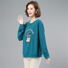 2021春季新款简约时尚印花图案拼接圆领套头卫衣，女装卫衣/绒衫，姿萝菲