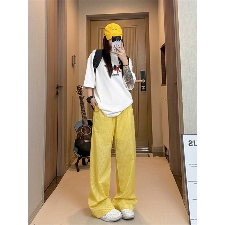 竖条纹休闲裤C7098-TP3568慵懒风休闲百搭宽松直筒长裤男女,男装休闲裤,电商A102