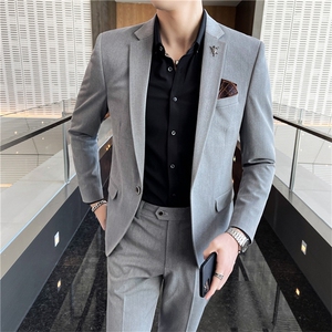 西服套装男西装男士商务休闲职业装修身新郎伴郎结婚两件套礼服潮图片