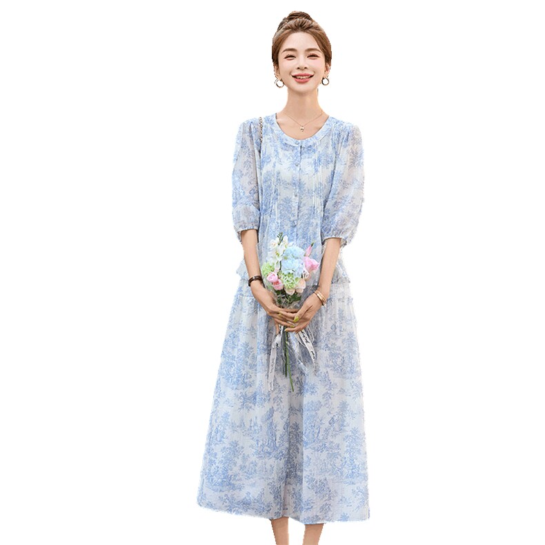 2025夏季新款法式气质印花连衣裙女高级感小众设计感,女装连衣裙,香莘料