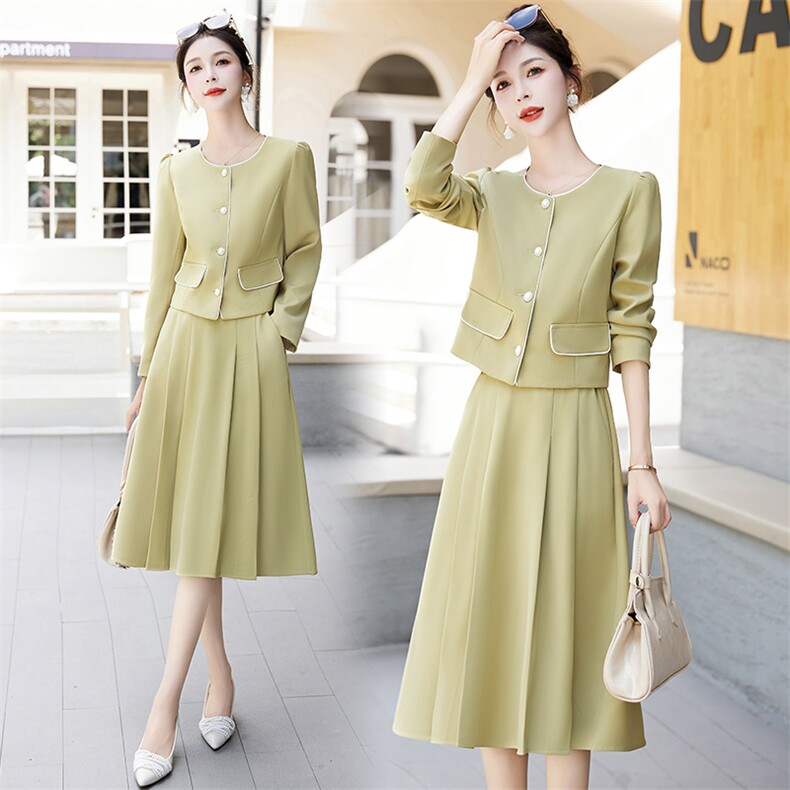 小香风长袖套装裙女新款轻熟风洋气减龄气质半身裙两件套，女装套装/套裙，罗腾