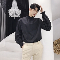 秋季新款立领荷叶边前后穿长袖衬衣男女可穿A，男装衬衫，电商A345