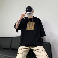 美式街头宽松短袖t恤男潮牌复古休闲半袖情侣圆领上衣T30477-p35，男装T恤，星座1008