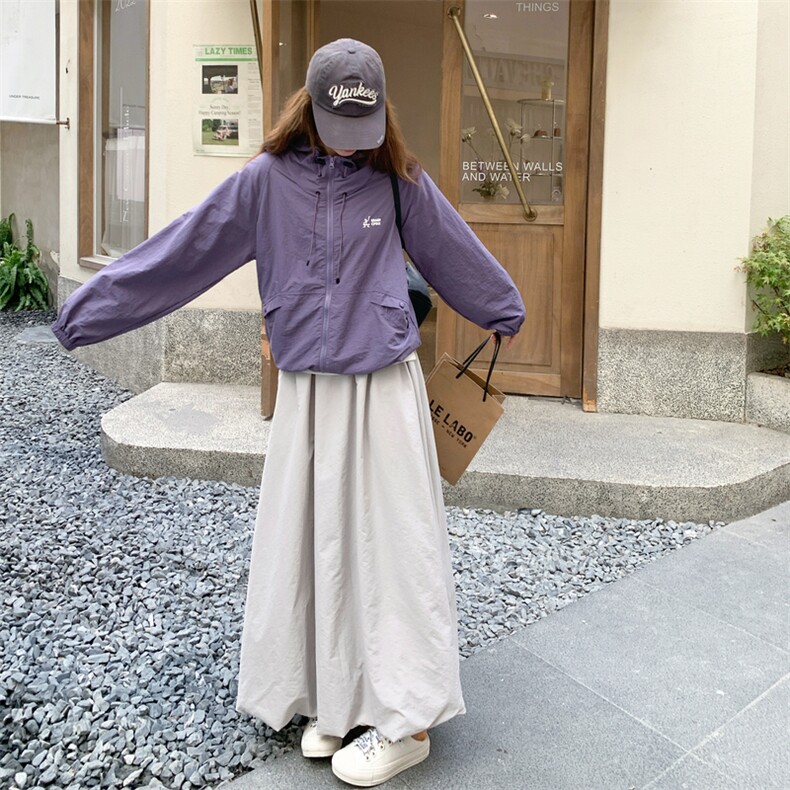 紫色连帽外套半身裙套装女2025秋季新款韩版学院风减龄时尚两件套,女装套装/套裙,2C093