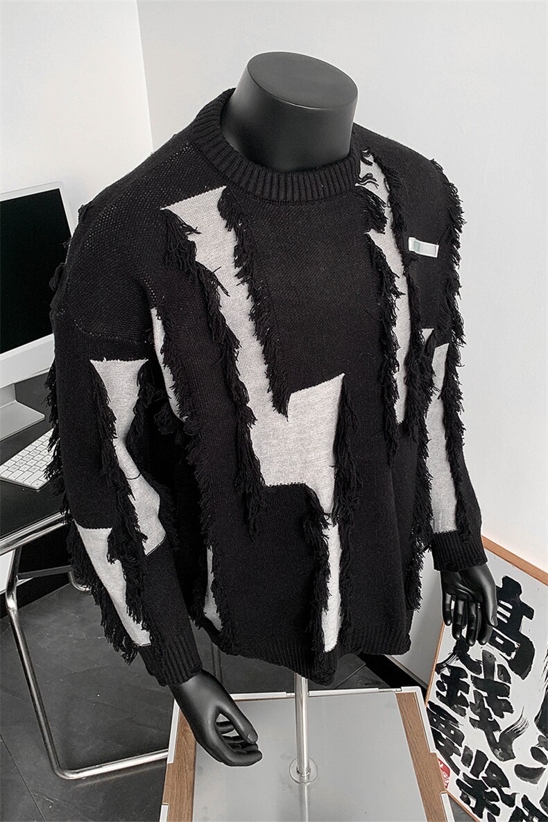 针织打底衫男生秋冬宽松慵懒风拼接套头毛衣XZ514-2-MY22-P98,男装针织衫/毛衣,星座514-2(原B239)