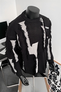 针织打底衫 男生秋冬宽松慵懒风拼接套头毛衣 XZ514-2-MY22-P98图片
